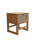 Mesa de cabeceira com uma gaveta de palhinha indiana no acabamento cera natural com toque acetinado / Coleção Acapulco